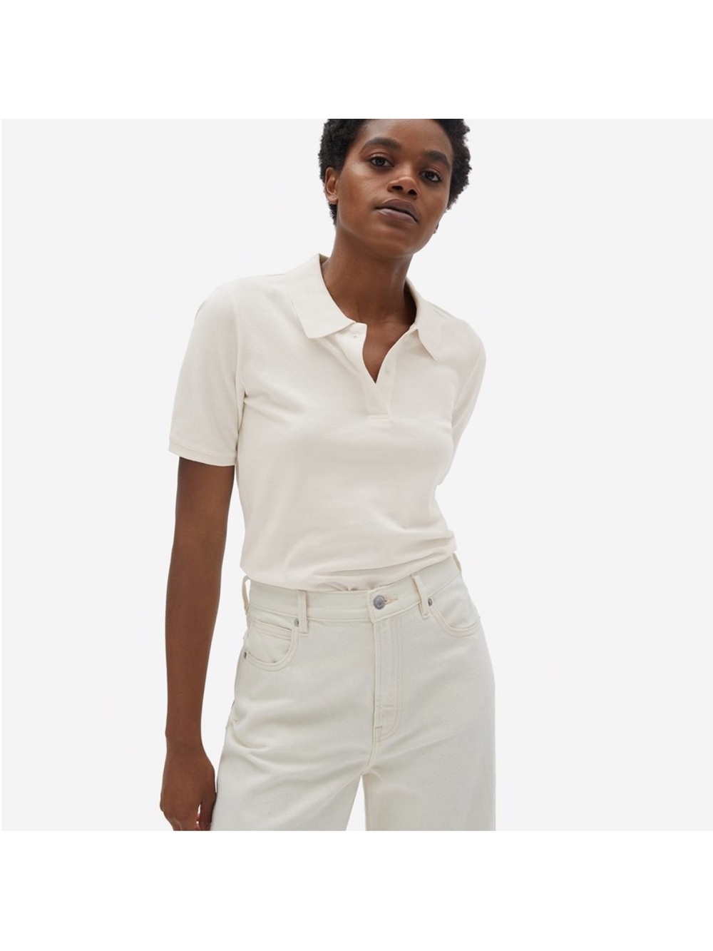 Everlane Cream Short Sleeve Polo Top Small